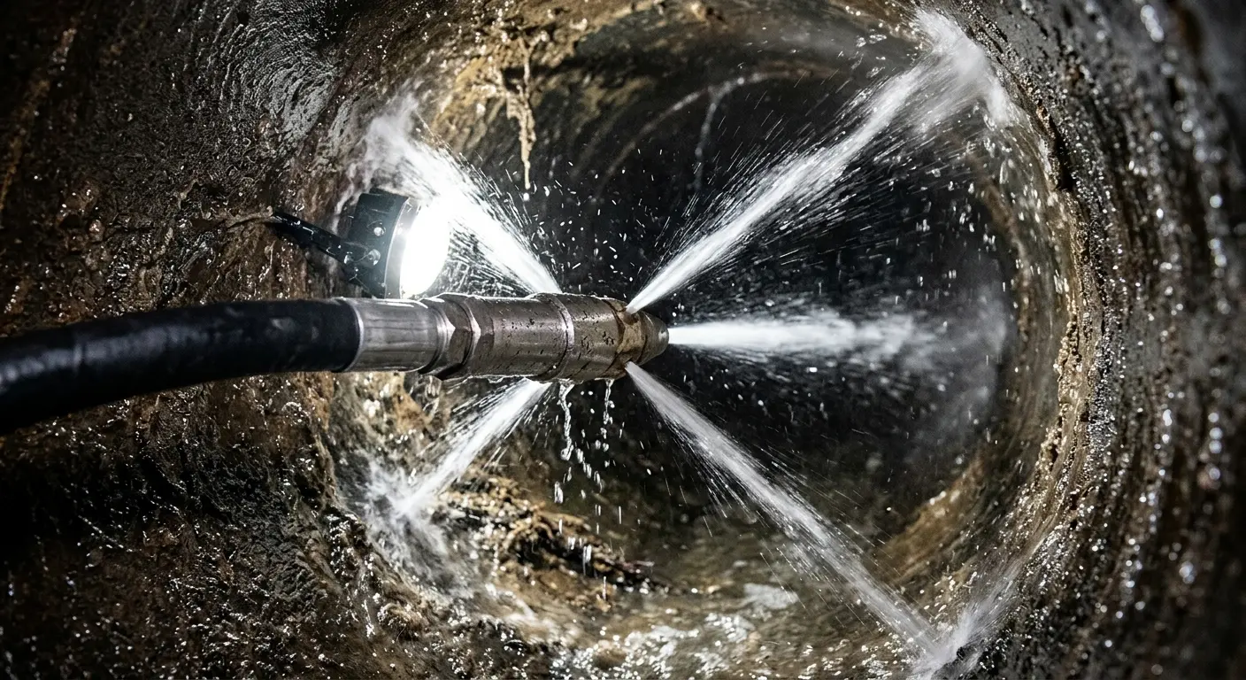High-pressure hydro jetting nozzle cleaning sewer pipe for Emergency Drain Service in Floral City